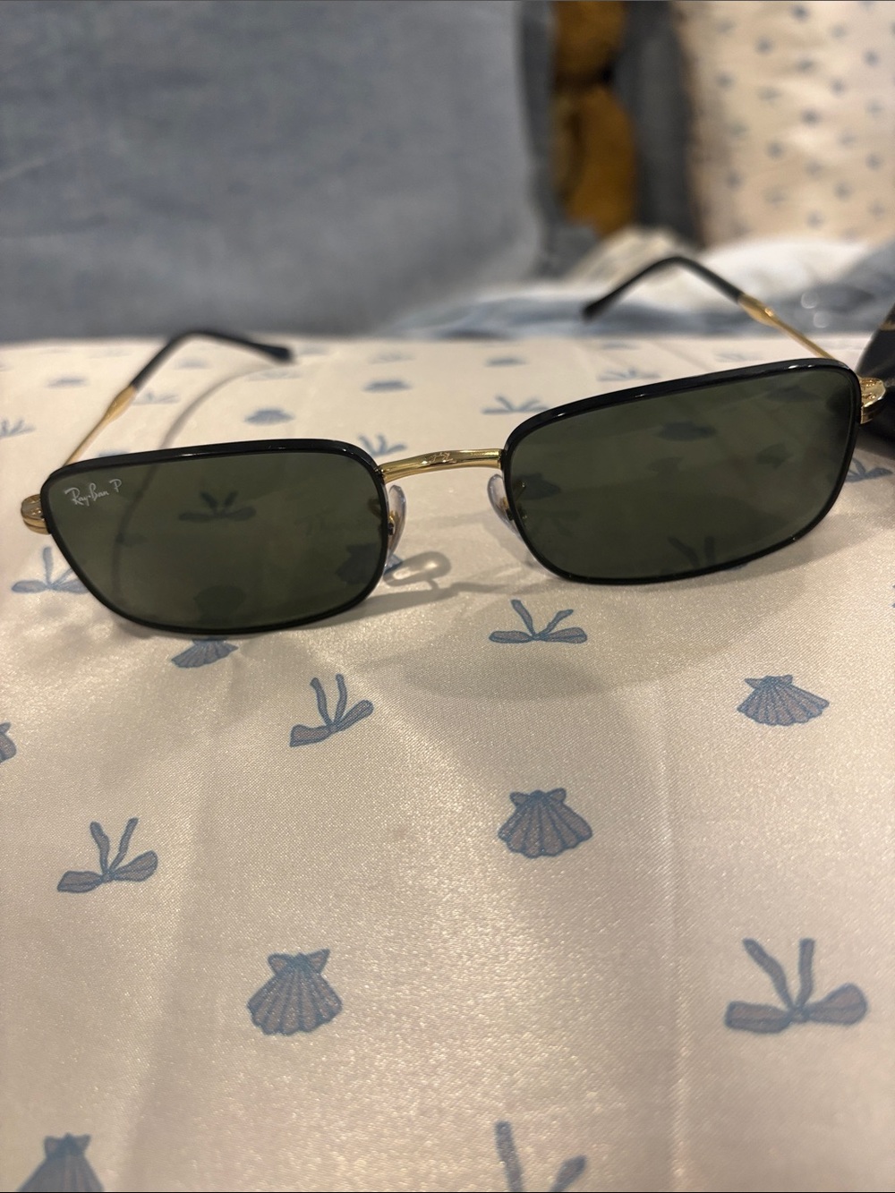 Ray-Ban Black & Gold Sunglasses with Green Lenses